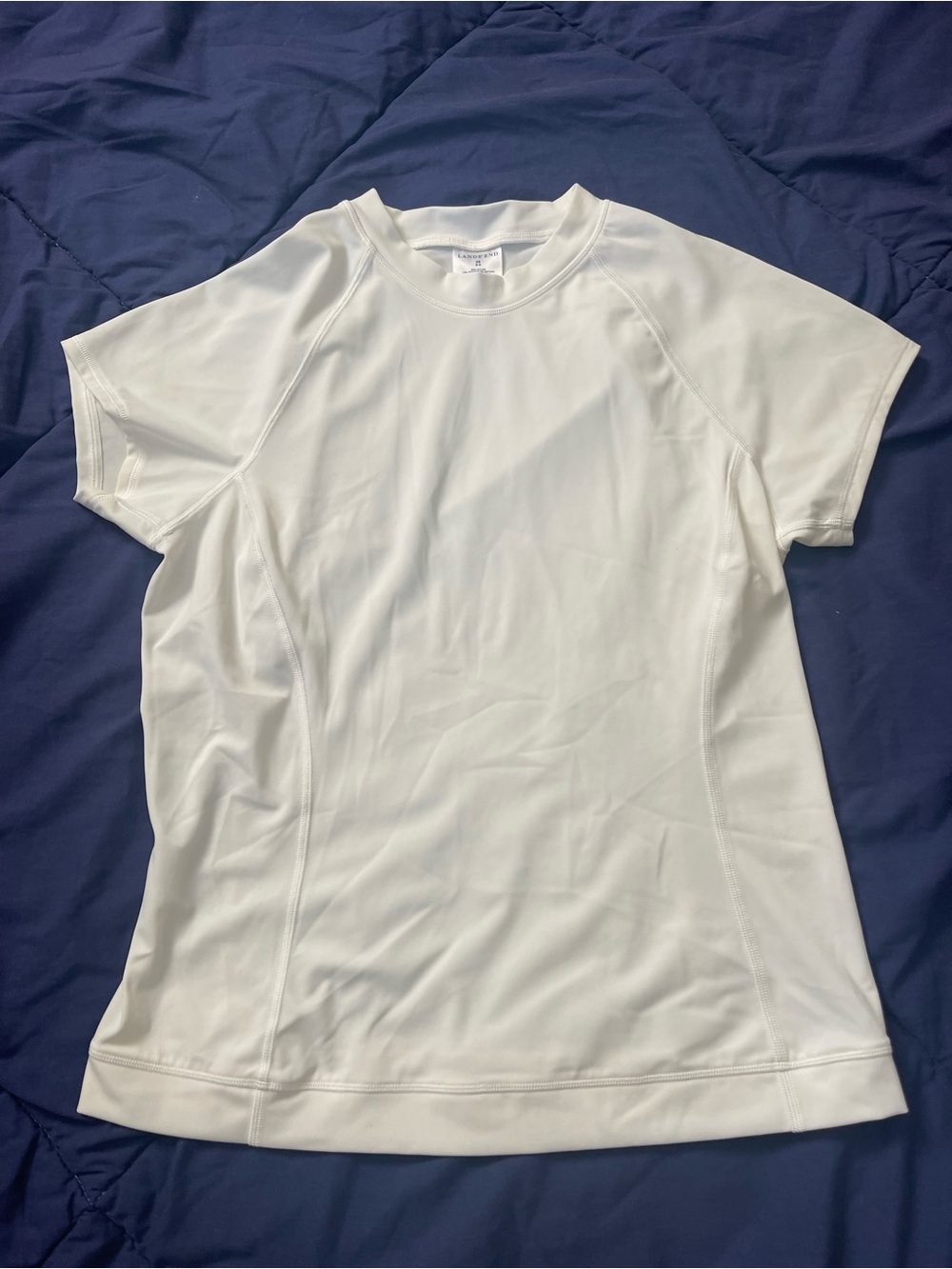 Lands' End White Performance Swim Shirt Crewneck Tee